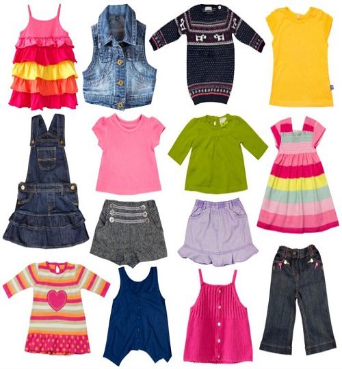 Children clothes collage.Kids fashion clothing isolated on white.